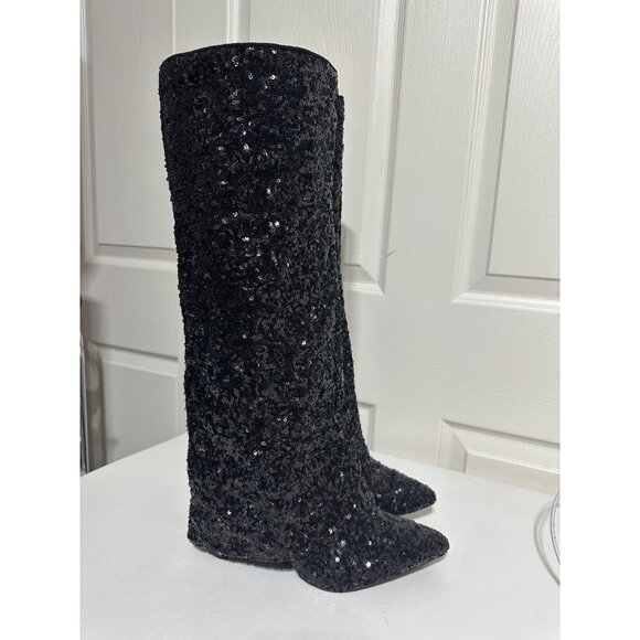 A New Day Abba Sequin Fold Over Tall Boots with Memory Foam Size 6 NWT - Picture 3 of 7